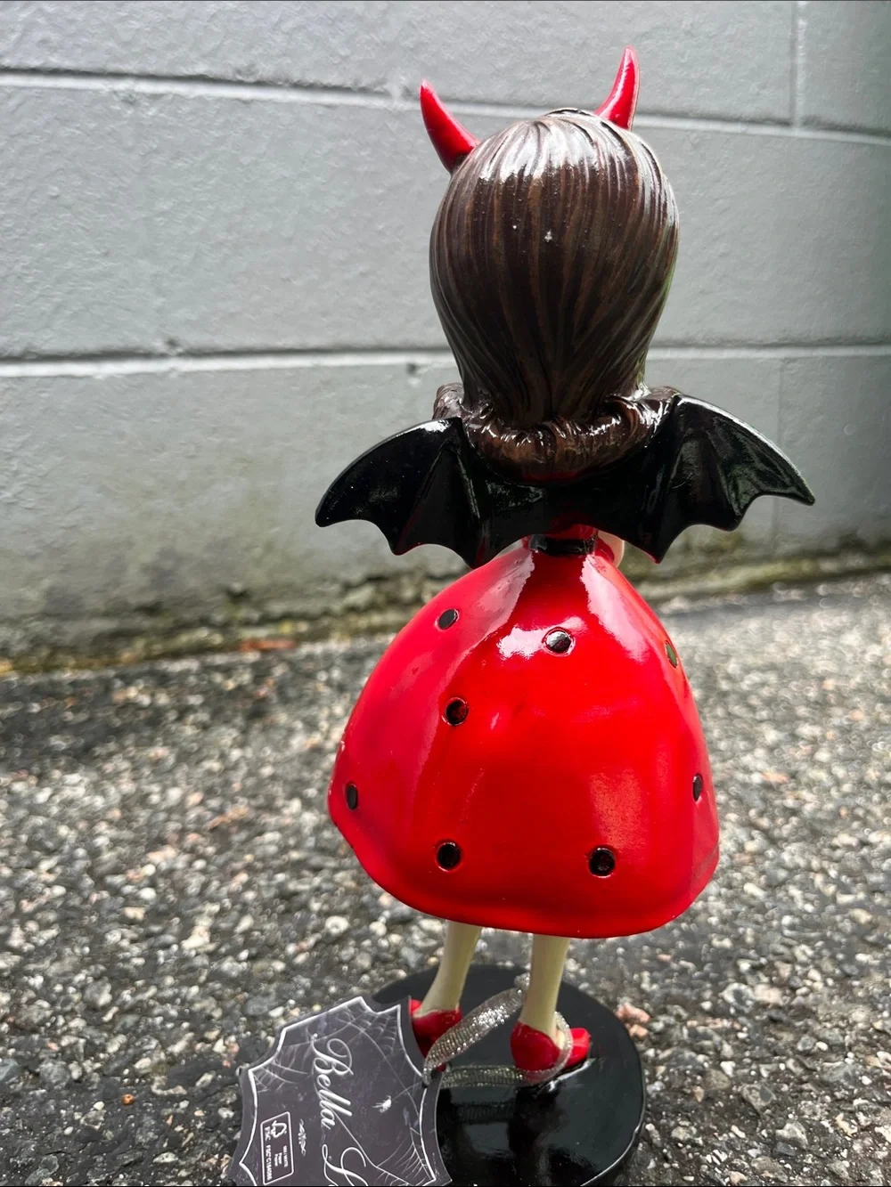 Red Devil Girl Figurine with Bat Handbag - Decorative Home Accent